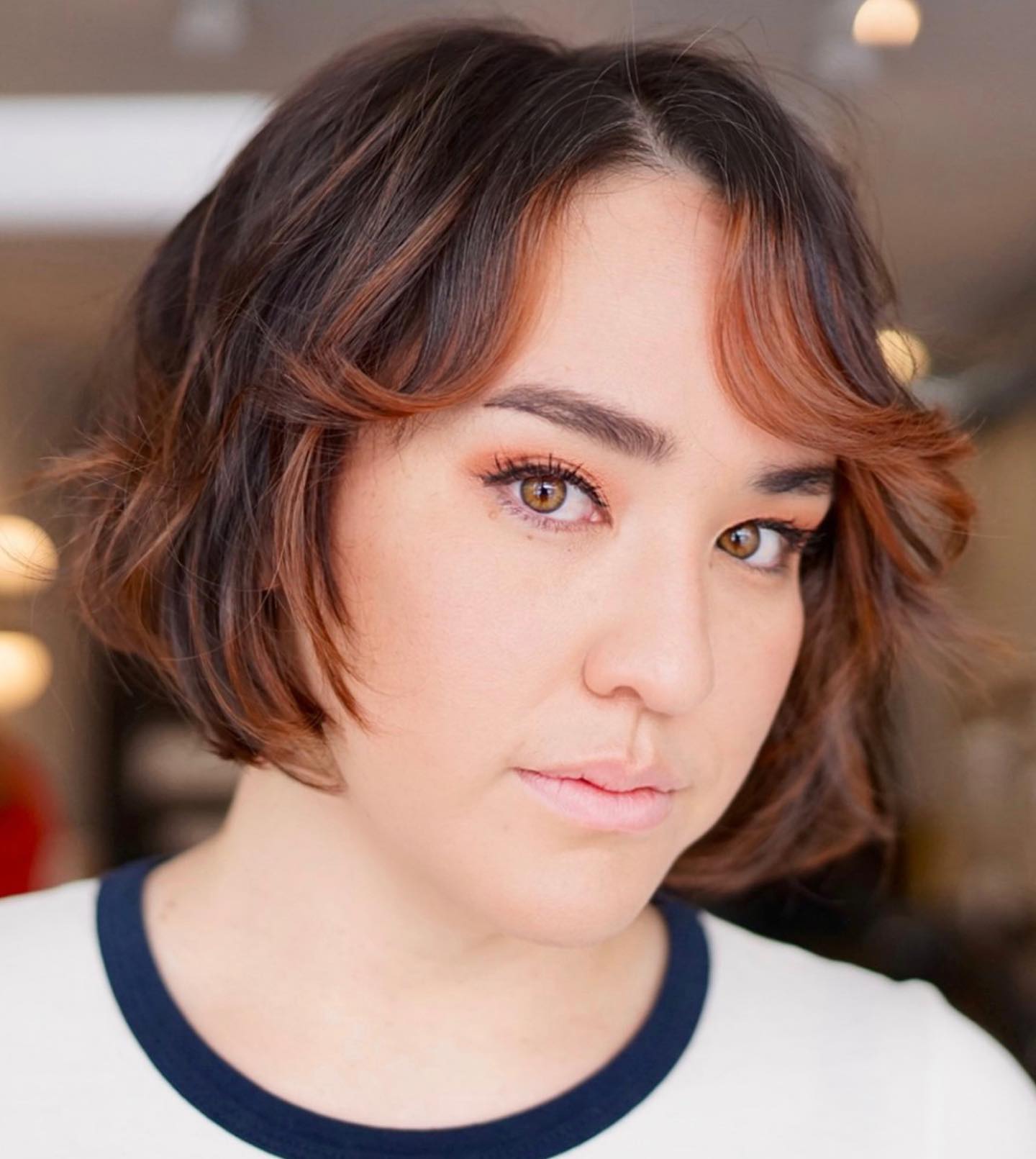 Highlighted Short Bob with Curtain Bangs