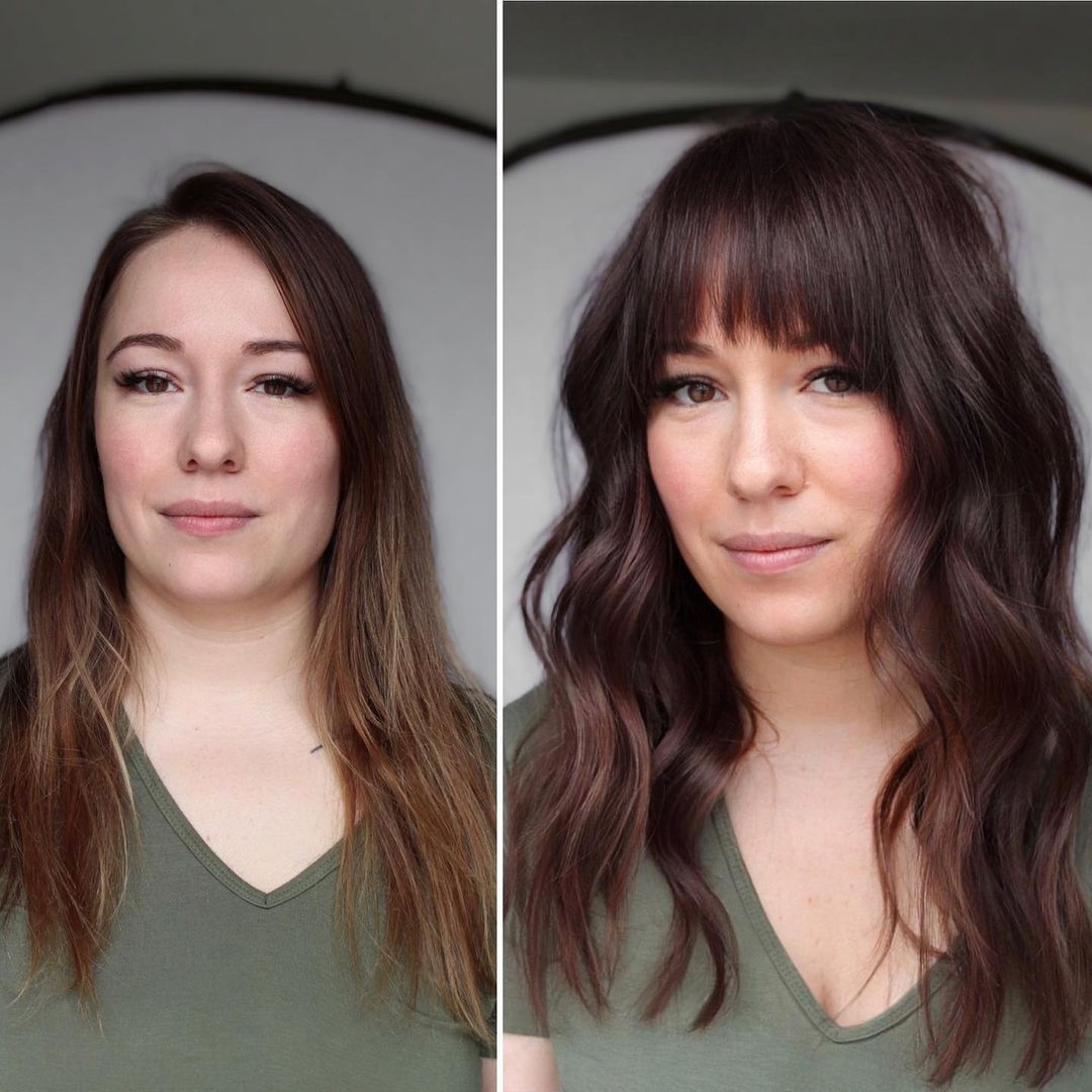 Volumized Hairstyle with Choppy Ends and Bangs