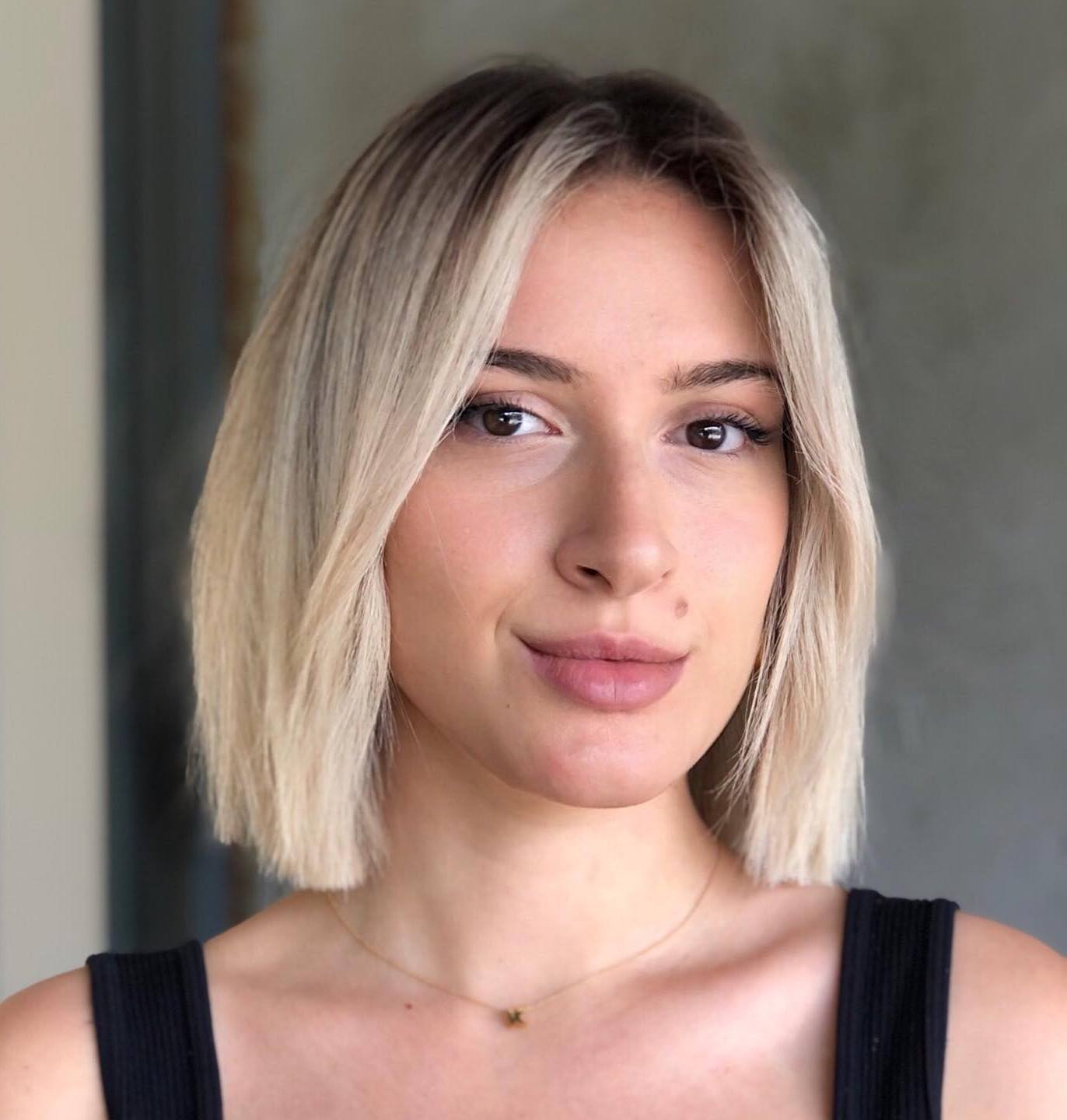 Blunt Bob Blonde Root Fade