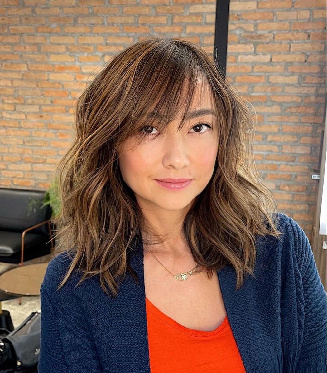 Below-the-Shoulders Textured Cut with Bangs